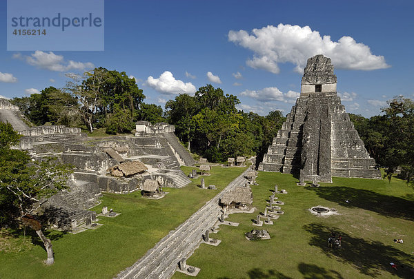 Mayaruinen Tikal - Blick von Tempel II auf Tempel I (Jaguar-Tempel) und die Gran Plaza  Yucatán  Guatemala  Mittelamerika