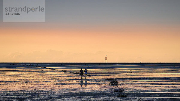 Cuxhaven-Duhnen  Wattwanderer im Abendlicht - Niedersachsen  Deutschland  Europa.