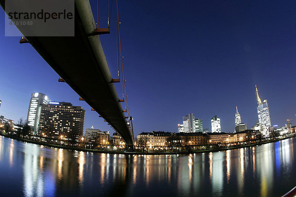 Skyline und Main bei Nacht  Frankfurt  Hessen  Deutschland