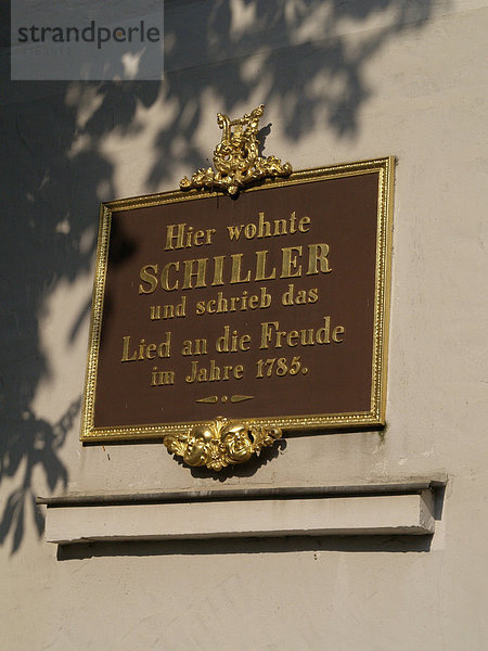 Gedenktafel am Schillerhaus in Leipzig  in dem Friedrich Schiller die Ode an die Freude schrieb
