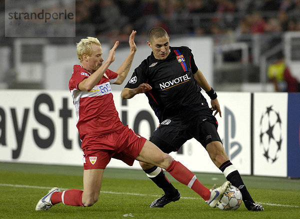 Zweikampf Alexander FARNERUD VfB Stuttgart (links) gegen Karim BENZEMA Olympique Lyonnais (rechts)
