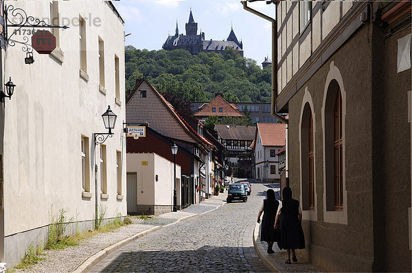 Wernigerode mit Blick auf das Schloss  Sachsen-Anhalt  Deutschland  Europa