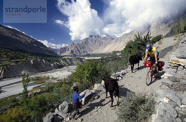 Mountainbiker  Karimabad  Northern Provinces  Pakistan  Asien