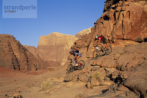 Mountainbiker  Wadi Rum  Jordanien  Westasien
