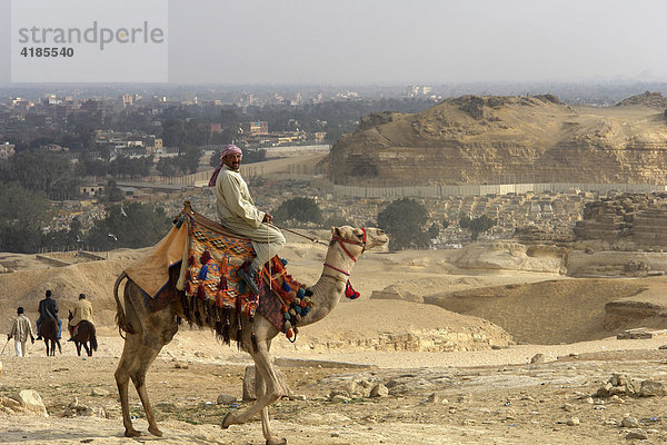 Die Pyramiden in Gizeh. Beduinen bieten Touristen Kamelritte an  Gizeh  Kairo  Ägypten