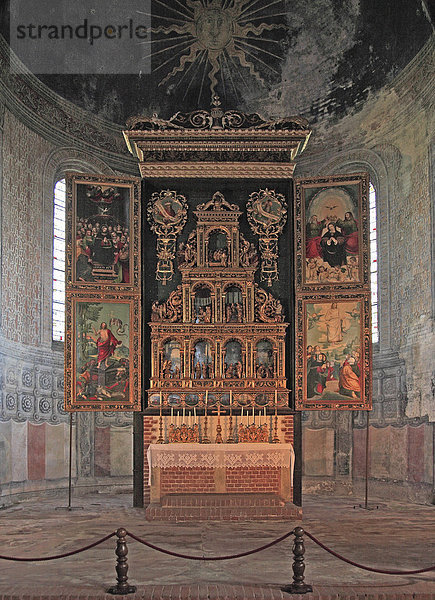 Hauptaltar mit Polyptychon im Zisterzienserkloster Abbazia di Staffarda nahe Saluzzo  Piemont  Italien