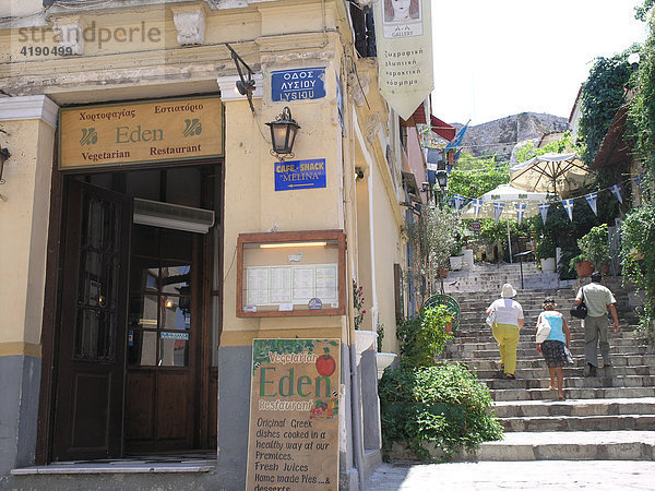 Restaurant Eden. Einziges vegetarisches Restaurant der Stadt in der Altstadt Plaka Athen Griechenland