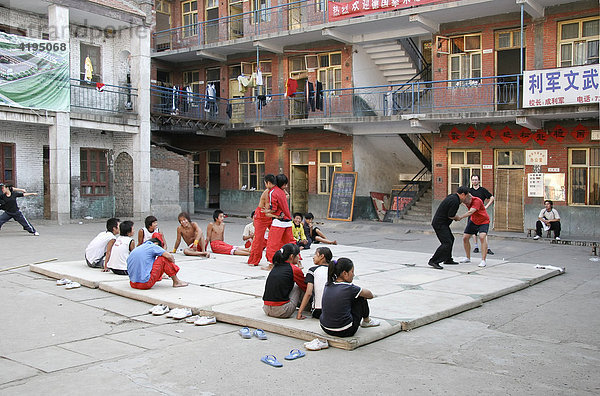 Pupils training in the schoolyard  Wuzhi Gong Fu School  Henan Wuzhi China