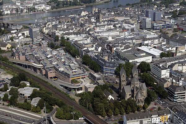 Luftaufnahme der Koblenzer Innenstadt Löhr-Center und Herz-Jesu-Kirche  Koblenz  Rheinland-Pfalz  Deutschland