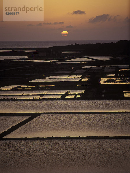 Sonnenuntergang über den Salinas de Janubio  Lanzarote  Kanarische Inseln  Spanien  Europa