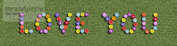 Love You written with colourful flowers