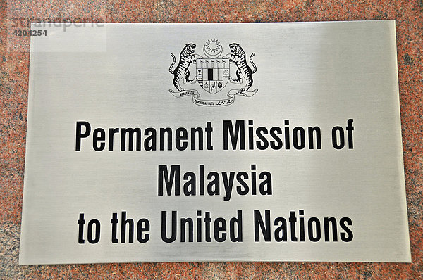 Dauerhafte Delegation  Malaysia  United Nations Plaza  Manhattan  New York City  USA