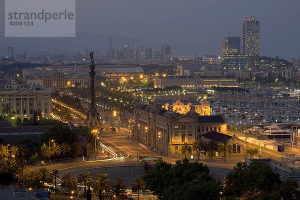 Stadtansicht  Zollhaus  Moll de la Fuest  Kolumbus Säule  Hafen  Barcelona  Katalonien  Spanien