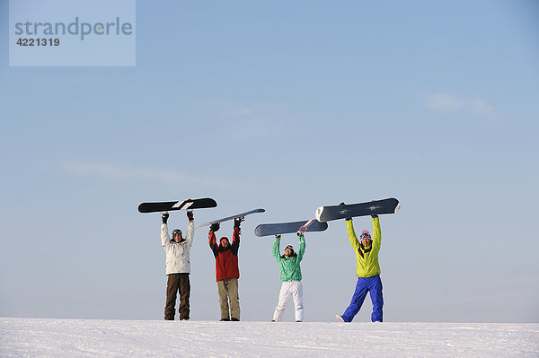 Snowboard Snowboardfahrer Fröhlichkeit tanzen