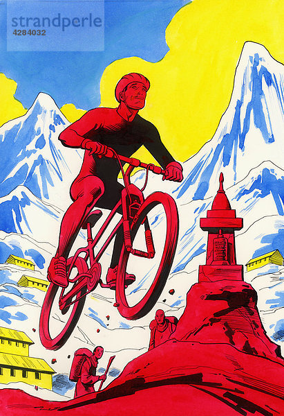Mann auf einem Mountainbike in den Bergen