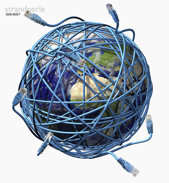Die Erde eingewickelt in Ethernetkabel