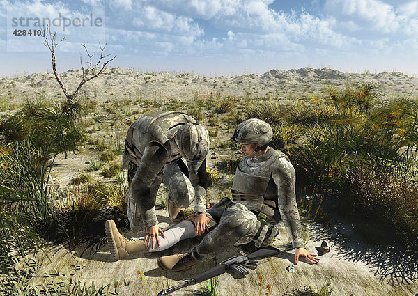 Soldat hilft verwundetem Kameraden