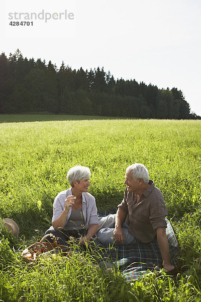 Seniorenpaar beim Picknick auf der Wiese