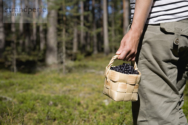 Frau mit Blaubeeren im Korb