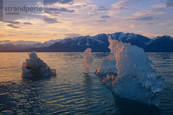 Eisberge bei Sonnenuntergang Russel Fjord Wildnis SE AK Wrangell-Saint Elias NP