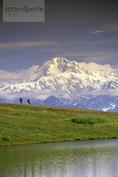 Wanderer auf Tundra im Denali State Park SC Alaska Sommer w/Mt McKinley Hintergrund