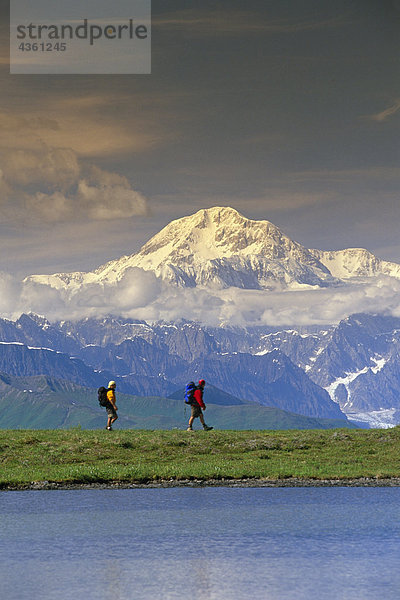 Wanderer auf Tundra im Denali State Park SC Alaska Sommer w/Mt McKinley Hintergrund