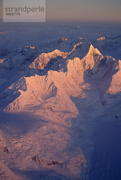 Aerial Chugach Mts Sunrise Winter SC AK