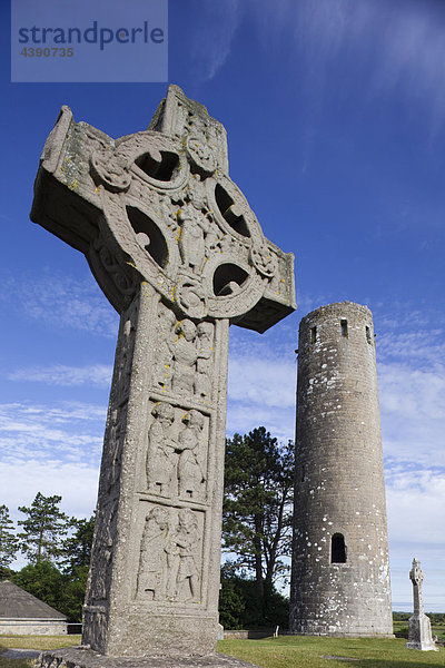 Republic of Ireland  County Offaly  Clonmacnoise  Celtic Cross and Round Tower