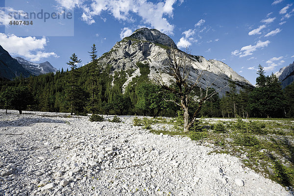 Österreich  Tirol  Blick auf die Landschaft mit dem Karwendelgebirge im Hintergrund