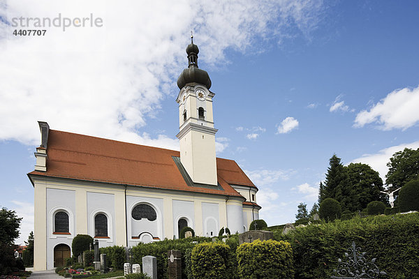 Germany  Bavaria  Murnau  View of Parish Church St. Nikolaus and graveyard