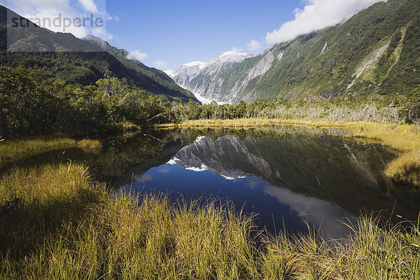 Neuseeland  Südinsel  Blick auf den Westland Nationalpark mit Peter's Pool und franz josef glacier