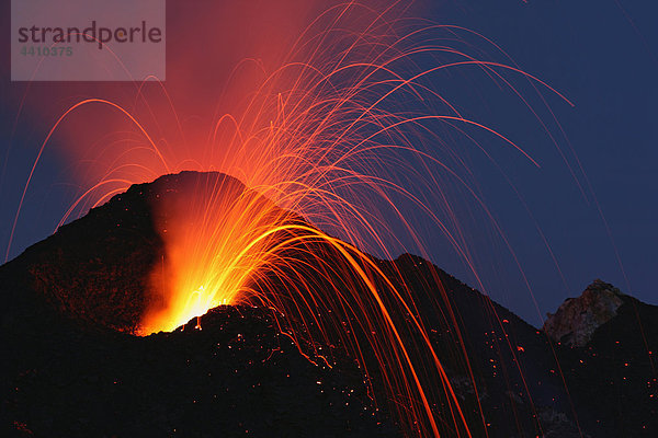 Italy  Sicily  Stromboli volcano erupting