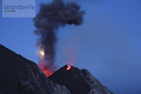 Italy  Sicily  Ash erupting at stromboli volcano