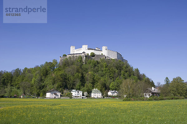 Österreich  Salzburg  Festung Hohensalzburg  Blick auf die Burg Hohensalzburg gegen den blauen Himmel