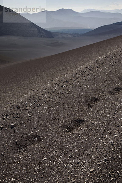 Fußspuren entlang des Vulkans Lonquimay  Patagonien  Chile