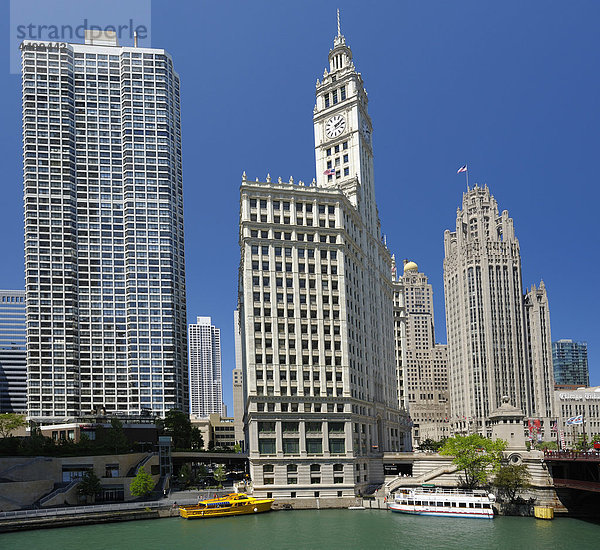 Wrigley Building  Chicago River  Chicago  Illinois  USA  USA  Amerika  Skyline  Gebäude  Stadt  river