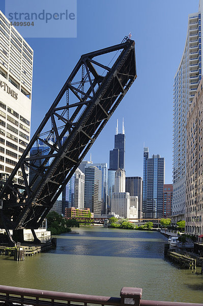 Alte  Draw Brücke  Chicago River  Downtown  Chicago  Illinois  USA  USA  Amerika  Skyline  Gebäude  Stadt  river