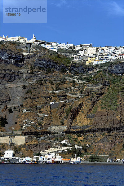 Europa Landschaft Gebäude weiß Architektur streichen streicht streichend anstreichen anstreichend Ansicht Santorin Fira Griechenland Griechische Inseln Thira
