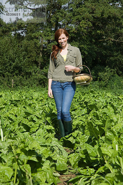 Junge Frau im Feld mit Korb