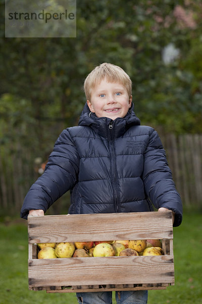 Junge mit Apfelschachtel