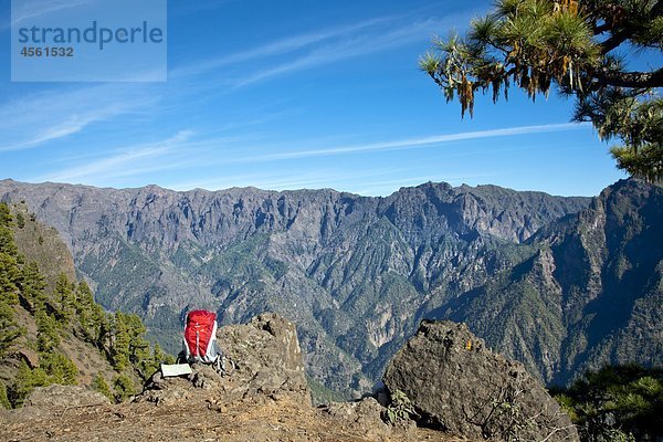 Wanderrucksack  Caldera de Taburiente  La Palma  Kanarische Inseln  Spanien