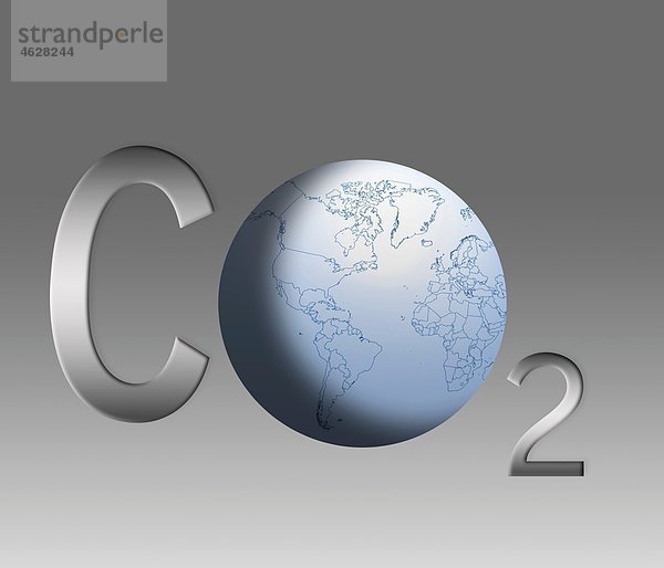 Symbol für Kohlendioxidemissionen mit Globus  Nahaufnahme