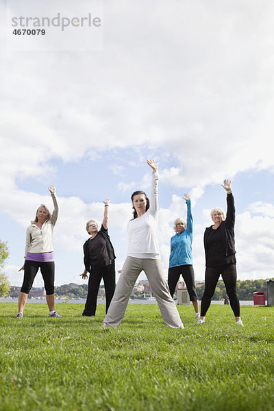 Fünf Frauen trainieren im Park