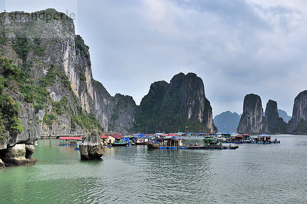 Schwimmende Siedlung  Halong Bucht  Vietnam  Südostasien
