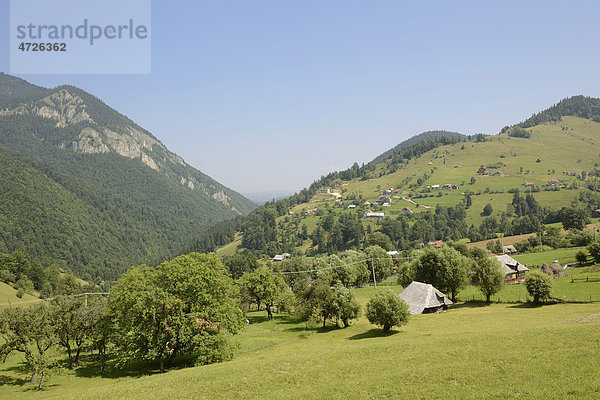 Blick über die Streusiedlung Magura  Königsteingebirge  Piatra Craiului  Rumänien  Europa