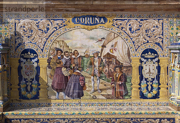 Mosaik einer spanischen Provinz am Plaza de Espana in Sevilla  Spanien  Europa