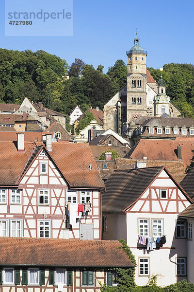 Old town with St. Michael Kirche church  Schwaebisch Hall  Hohenlohe  Baden-Wuerttemberg  Germany  Europe