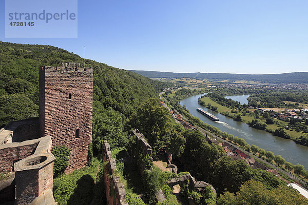 Blick von Burg Henneburg  Stadtprozelten  hinten Faulbach  Spessart  Mainfranken  Unterfranken  Franken  Bayern  Deutschland  Europa