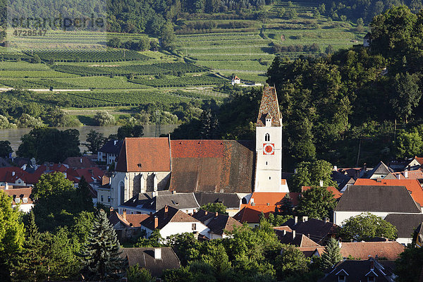 Spitz mit Pfarrkirche und Donau  Wachau  Waldviertel  Niederösterreich  Österreich  Europa