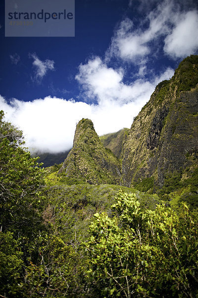 Iao Needle Monolith  Iao Valley Tal  Iao Valley Kulturdenkmal  West Maui Mountains Gebirge  Insel Maui  Hawaii  USA